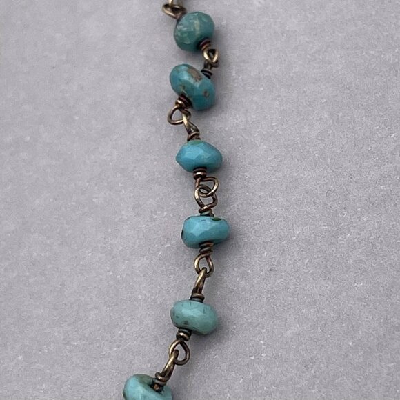 14k Gold Filled Faceted Turquoise Beads Necklace Gold Tone Wired Chain - Picture 4 of 6